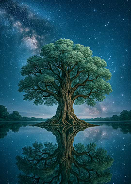 Fantasy Tree of Life under starry sky