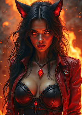 Fiery Demon Woman Portrait