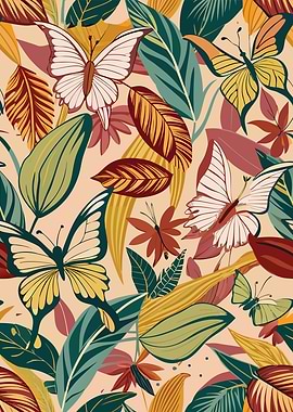 Butterfly and Leaf Pattern Illustration