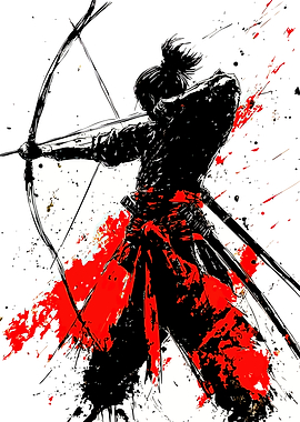 Samurai Archer with Red Splatter Art