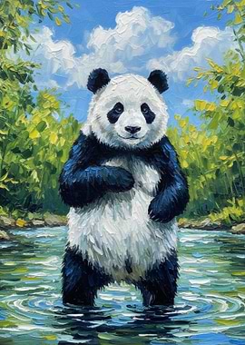 Panda in River Painting