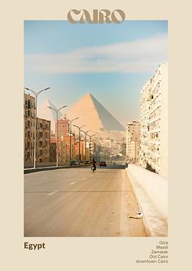 Cairo Egypt street view with pyramids