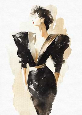 Watercolor Fashion Illustration of Woman in Dress