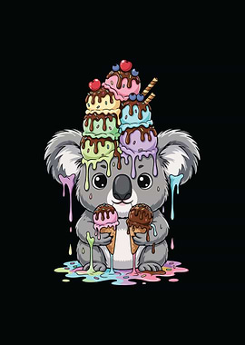 Cute Koala with Ice Cream Cartoon