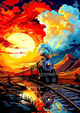 Train at Sunset Digital Art