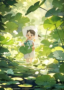 Girl in Lily Pond