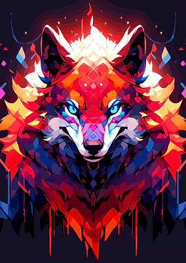 Colorful Abstract Wolf Portrait