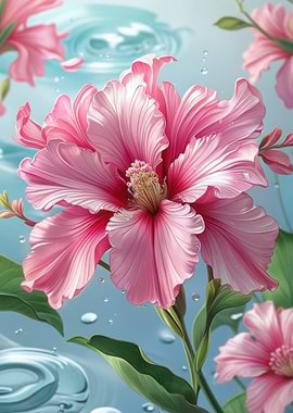 Pink Hibiscus Flower with Water Droplets