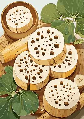 Lotus Root Still Life Illustration