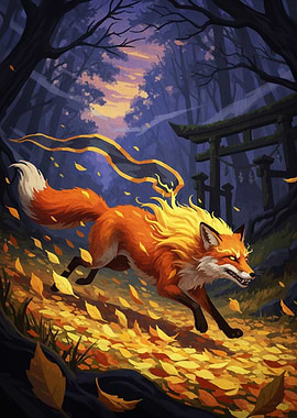 Fiery Fox Autumn Forest