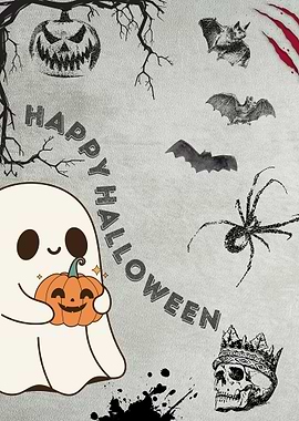 Cute Halloween Ghost with Pumpkin