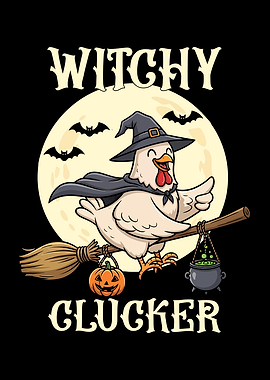 Witchy Clucker Halloween Chicken Cartoon