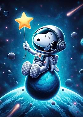 Snoopy Astronaut with Star in Space