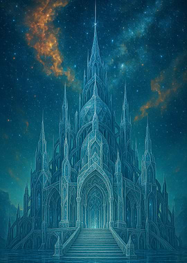 Fantasy Crystal Castle Under Starry Sky