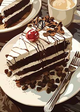 Chocolate Cake Slice with Cherry