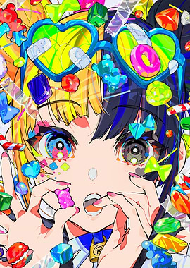 Colorful Anime Girl with Candy