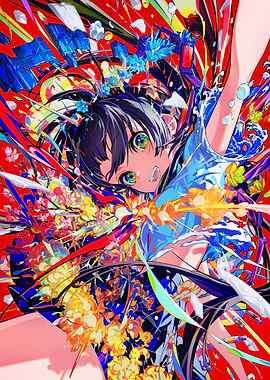 Anime Girl with Colorful Abstract Background