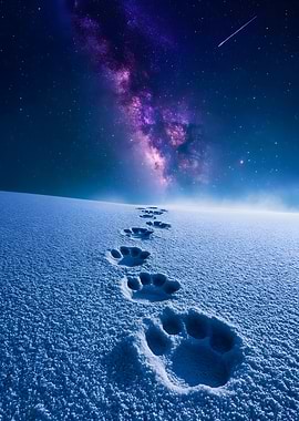 Animal Tracks in Snow Under Milky Way