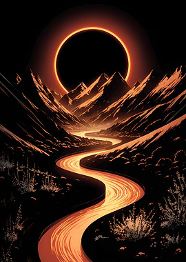 Orange River Through Mountains with Eclipse