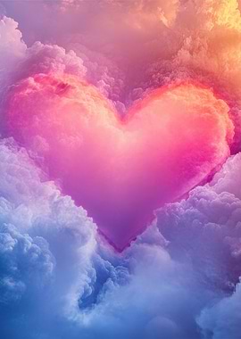 Heart-shaped cloud formation in colorful sky