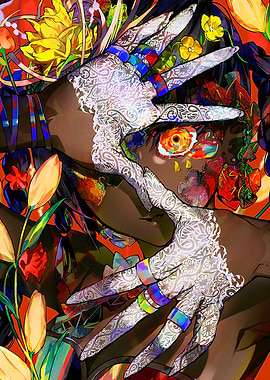 Floral Figure with Patterned Hands