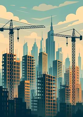 City Construction Scene with Cranes