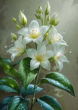 White Lilies with Water Droplets