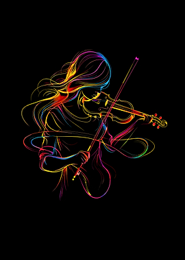 Colorful Violinist on Black Background