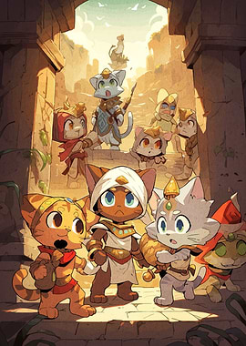 Cartoon Cats in Ancient Egyptian Setting