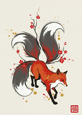 Nine-tailed Fox with Cherry Blossoms
