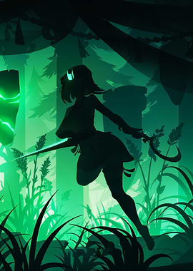 Silhouette of a Woman in Green Forest