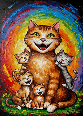 Happy Cats Family Painting