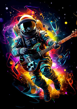 Astronaut playing guitar in space art