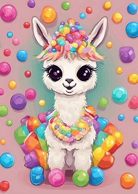 Cute Llama with Candy