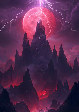 Crimson Moon over Dark Mountains
