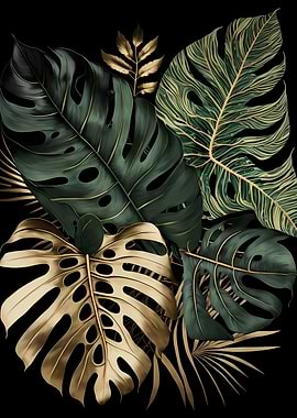 Tropical Leaves with Gold Accents