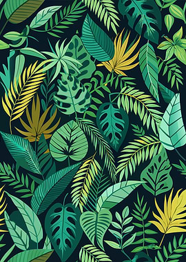 Tropical Leaves Pattern on Dark Background
