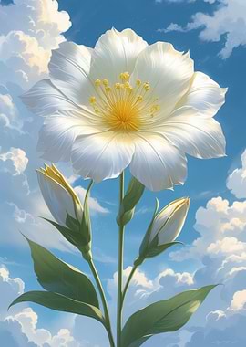 White Flower Against a Cloudy Sky