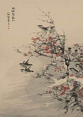 Birds and Blossoms Asian Painting