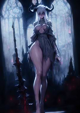 Horned Woman with Sword in Cathedral