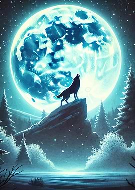 Wolf Howling Moon