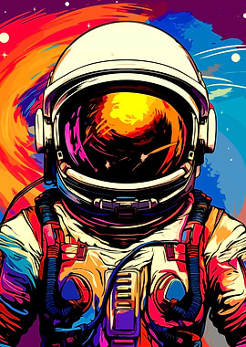 Colorful Astronaut in Space Art