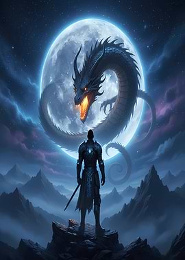 Knight and Dragon under the Moon