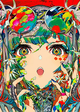 Colorful Anime Girl with Sunglasses Art