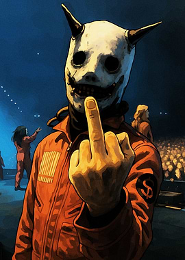 Slipknot masked figure flipping off