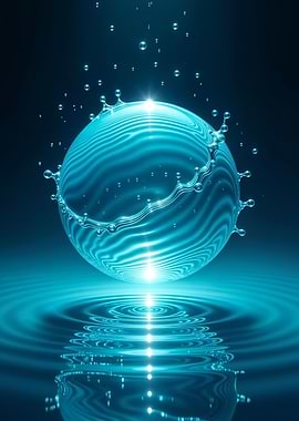 Water Sphere with Ripples and Splashes