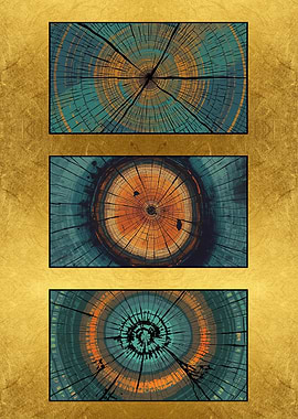 Abstract Wood Rings on Gold Background