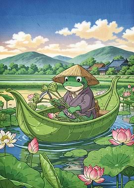 Frog in Lotus Boat