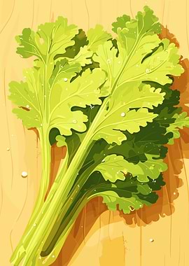 Fresh Cilantro Illustration on Wooden Surface