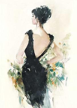 Woman in Black Dress Painting